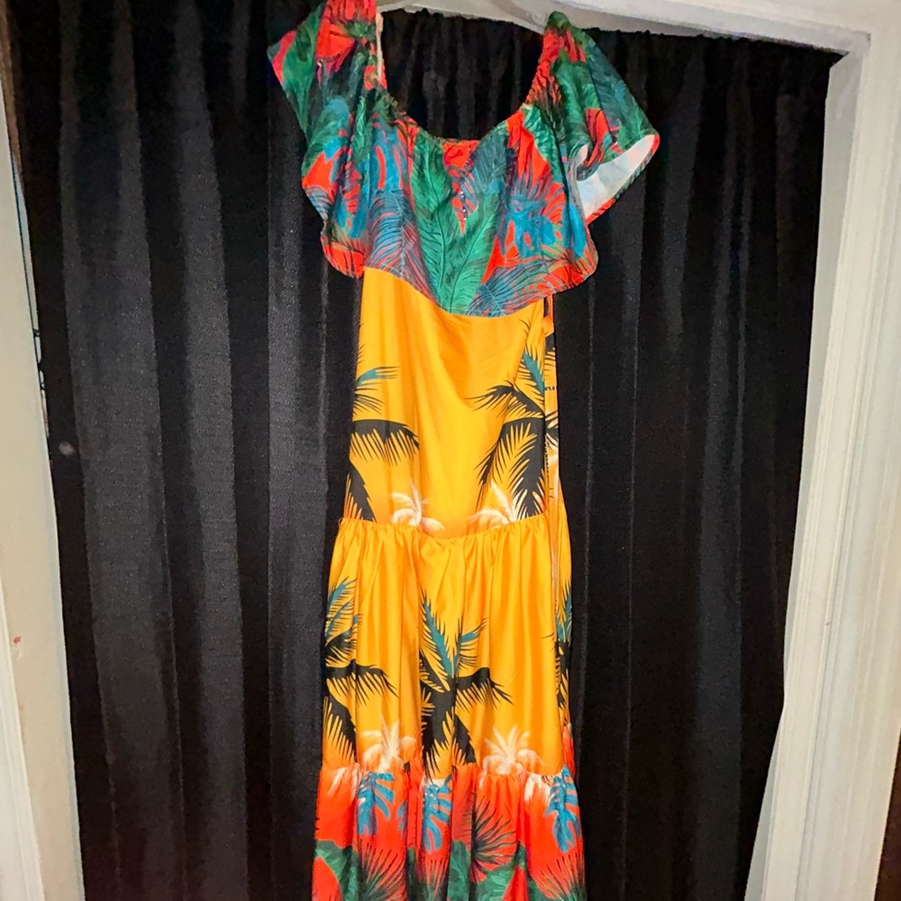 Tropical Print Off-Shoulder Dress